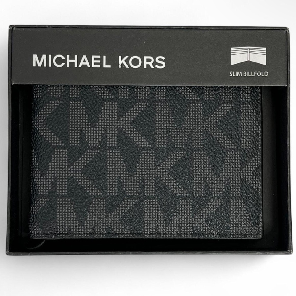 Michael Kors Logo Jet Set Slim Billfold Leather Black Men's Wallet 86F2SMNF5B